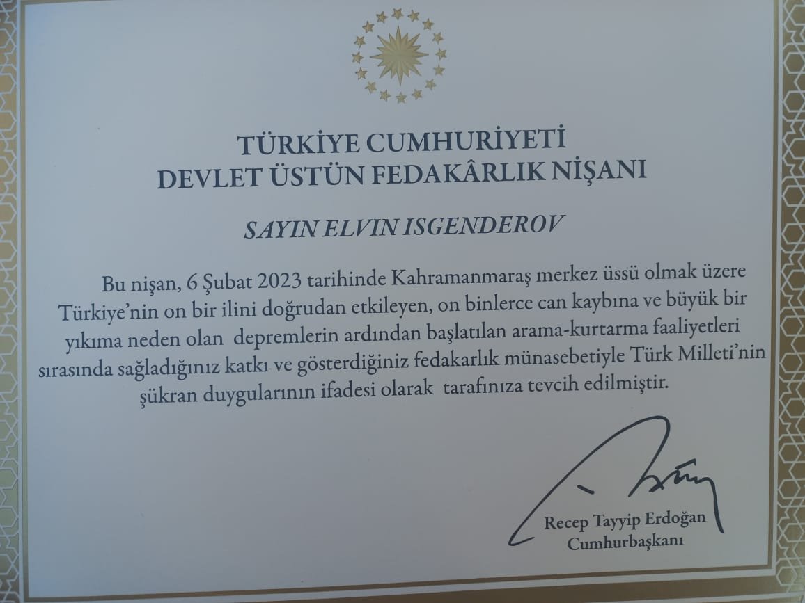 FHN-nin xilasedicisi Türkiyə dövləti tərəfindən təltif olunub - FOTO  - foto 3