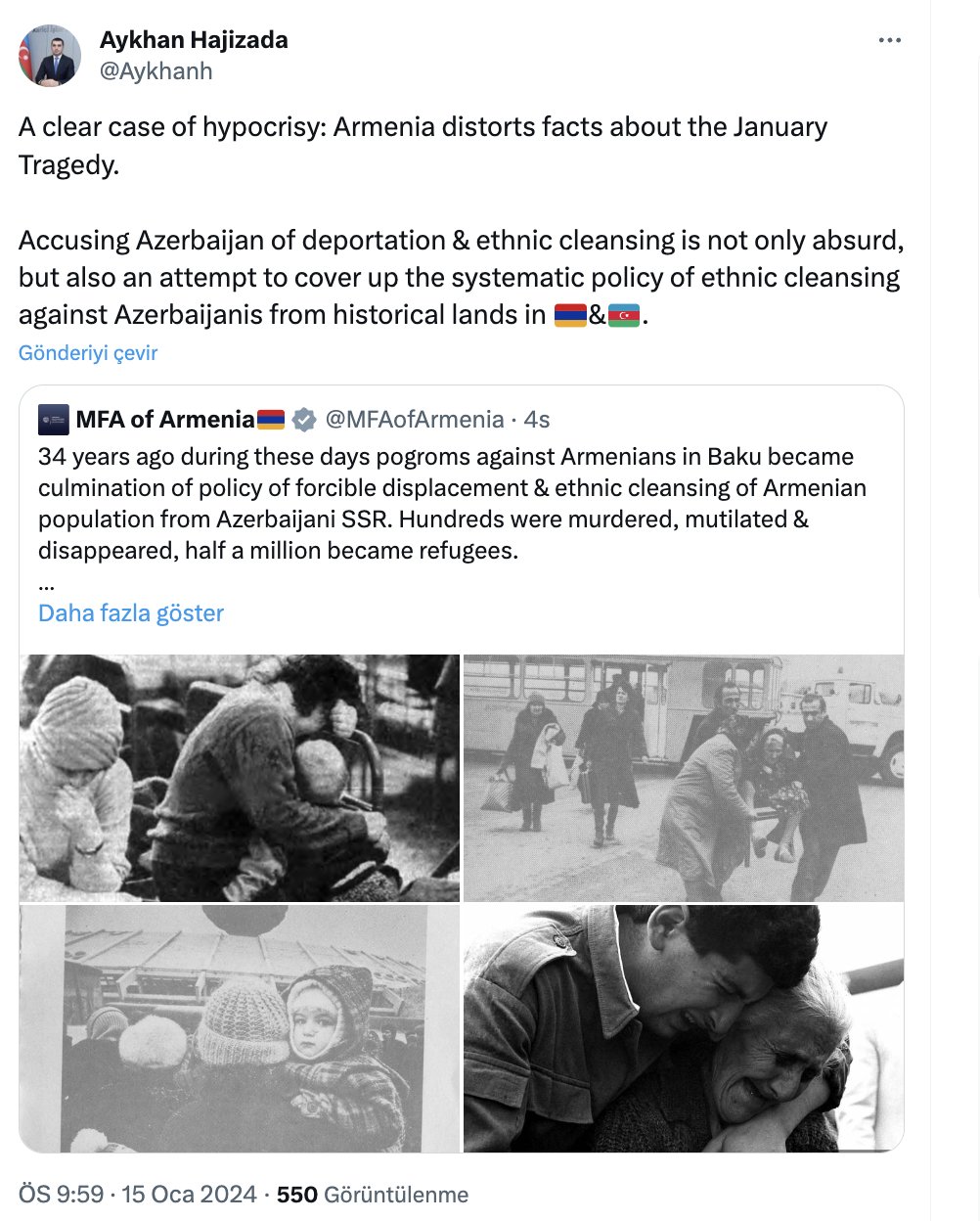 XİN: “Açıq ikiüzlülük: Ermənistan Yanvar faciəsi ilə bağlı faktları təhrif edir” - FOTO - foto 1