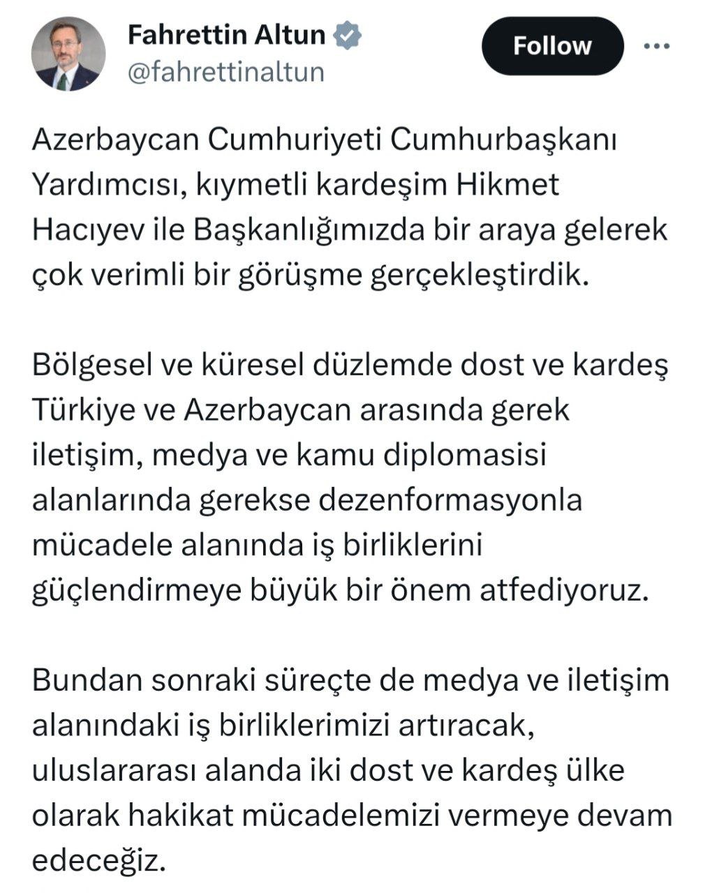 Hikmət Hacıyev Türkiyədə Fəxrəddin Altunla görüşdü – FOTO   - foto 1