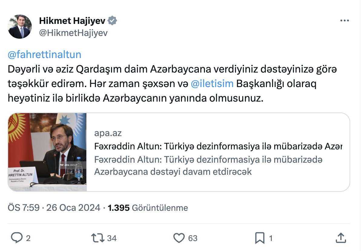 Prezidentin köməkçisi Türkiyə rəsmilərinə Azərbaycana dəstəyə görə TƏŞƏKKÜR ETDİ - FOTO - foto 1