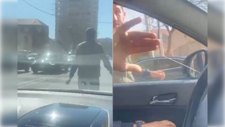 Bakıda avtomobil yolunda gəzən kişi qəza şəraiti yaratdı - VİDEO