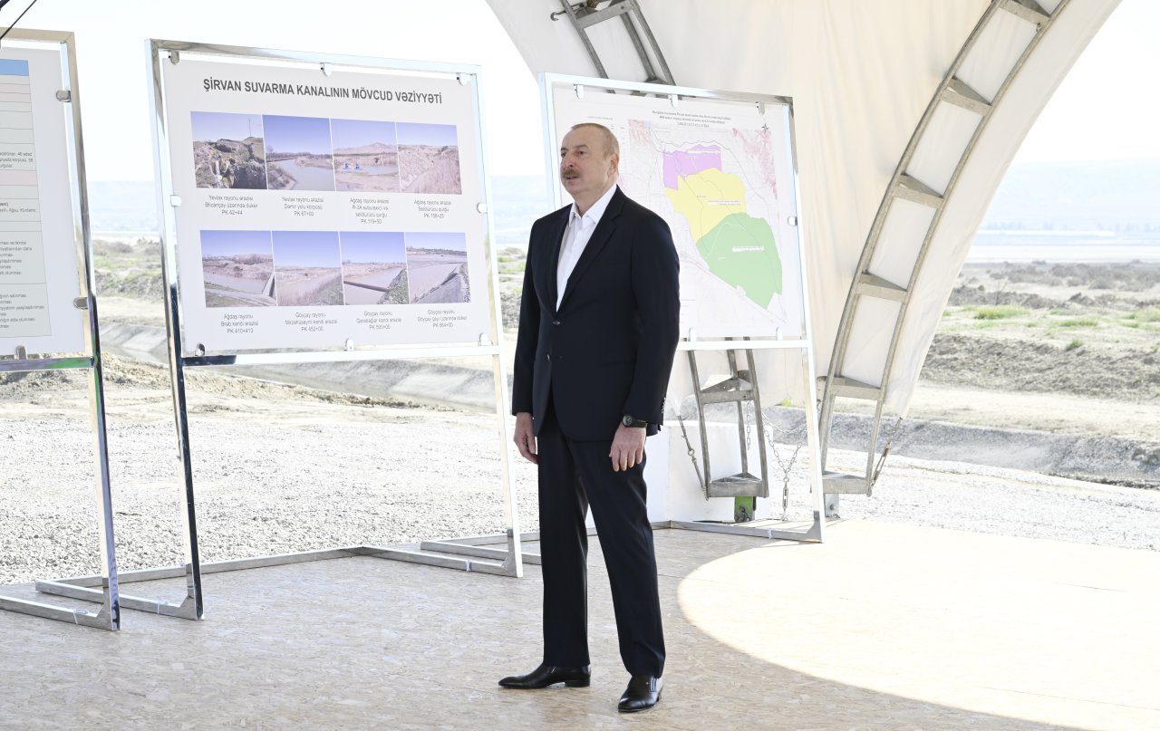 Prezident Şirvan suvarma kanalının təməlini qoydu - FOTO/VİDEO - foto 10