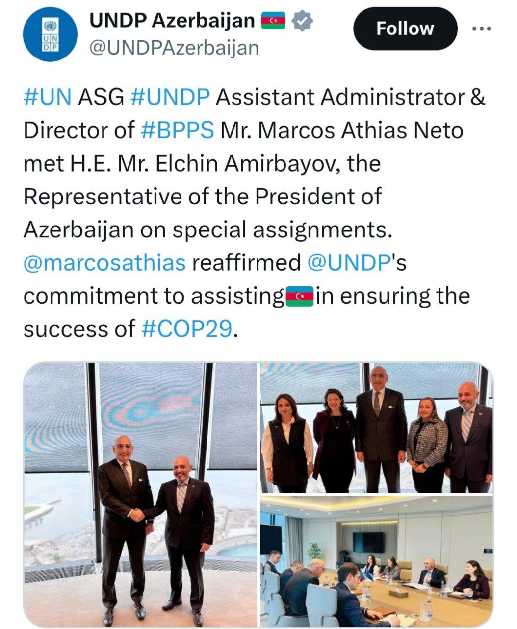 Elçin Əmirbəyov BMT Baş katibinin köməkçisi ilə COP29-u müzakirə edib - FOTO - foto 1