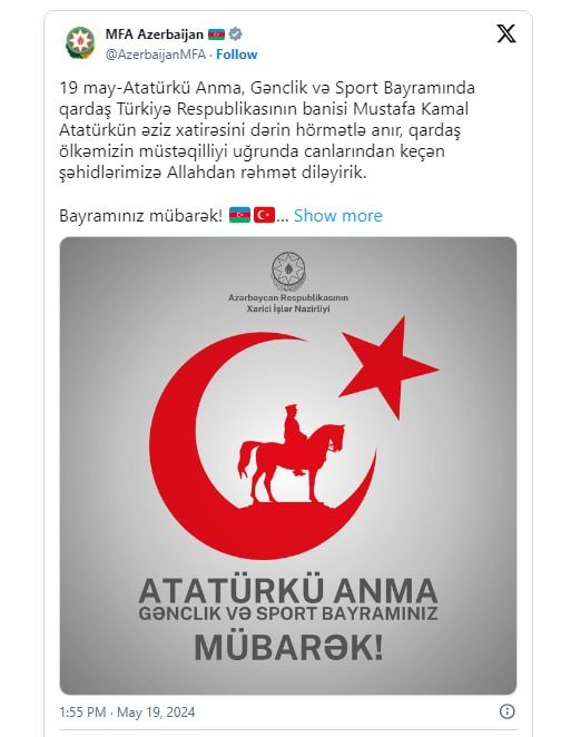 XİN-dən Atatürkü Anma, Gənclik və İdman Bayramı ilə bağlı PAYLAŞIM - FOTO - foto 1
