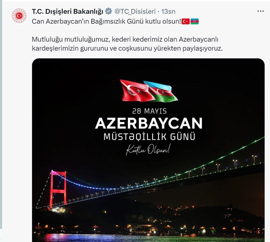 Türkiyə XİN-dən Azərbaycan xalqına TƏBRİK - foto 1