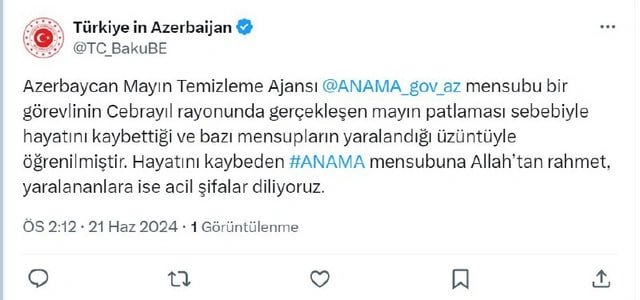 Türkiyə səfirliyi Azərbaycana başsağlığı verdi – FOTO   - foto 1