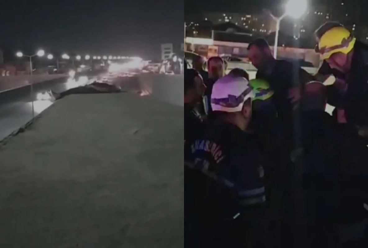 Bakı-Sumqayıt yolunda özünü körpüdən atmaq istəyən şəxs belə xilas edildi - VİDEO 