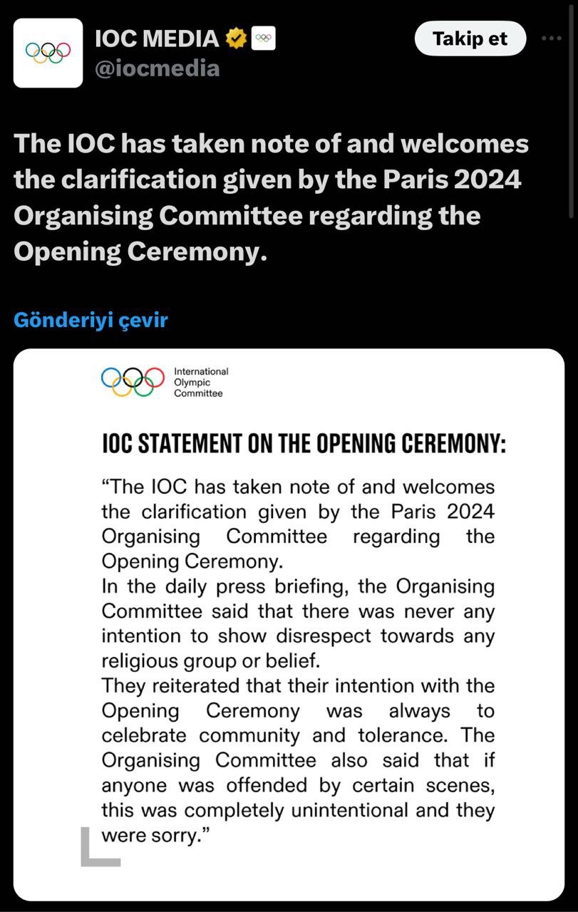 Beynəlxalq Olimpiya Komitəsi Parisdəki açılış mərasiminə görə ÜZR İSTƏDİ - FOTO - foto 1