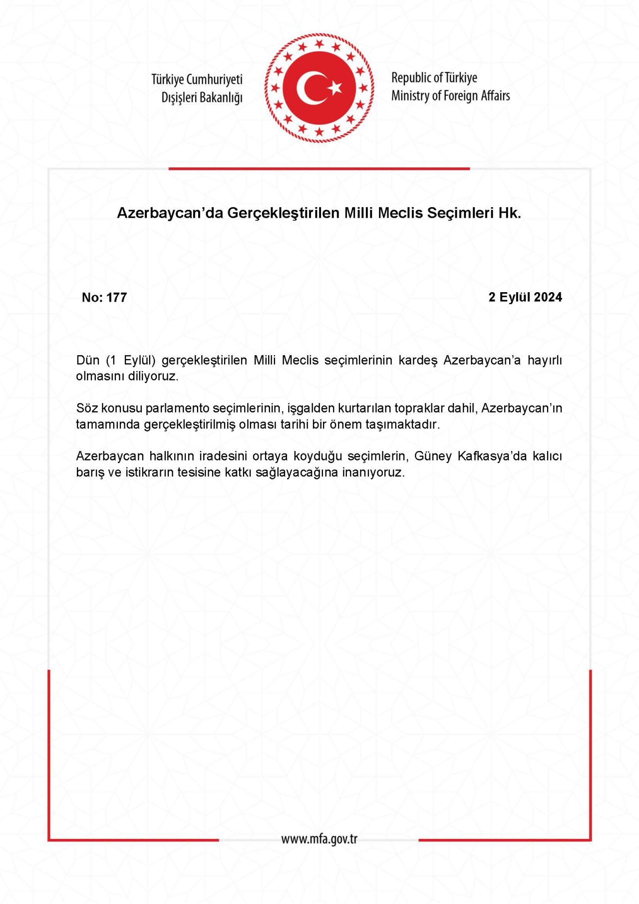 Türkiyə XİN Azərbaycanı təbrik etdi - FOTO - foto 1