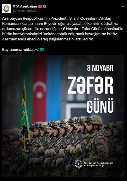 XİN Zəfər Günü ilə bağlı PAYLAŞIM ETDİ - FOTO - foto 1