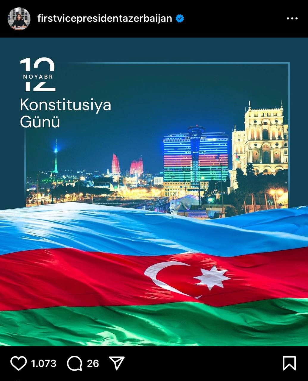 Mehriban Əliyeva Konstitusiya Günü ilə bağlı paylaşım etdi - FOTO - foto 1