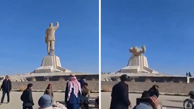 Hafiz Əsədin daha bir heykəli sökülərək zibilliyə atıldı - VİDEO