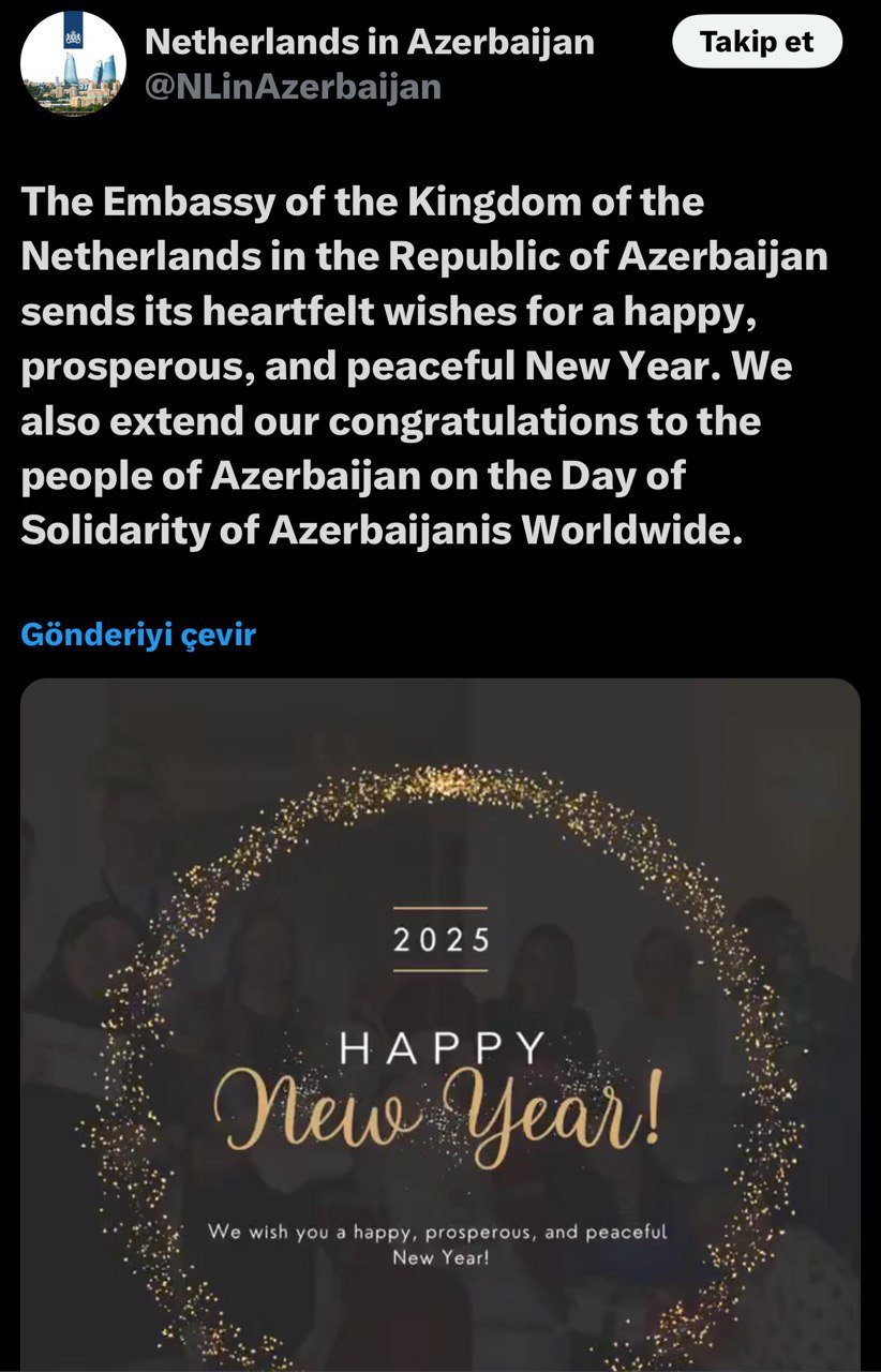 Niderland səfirliyi xalqımızı Həmrəylik Günü və Yeni il münasibətilə TƏBRİK ETDİ – FOTO - foto 1
