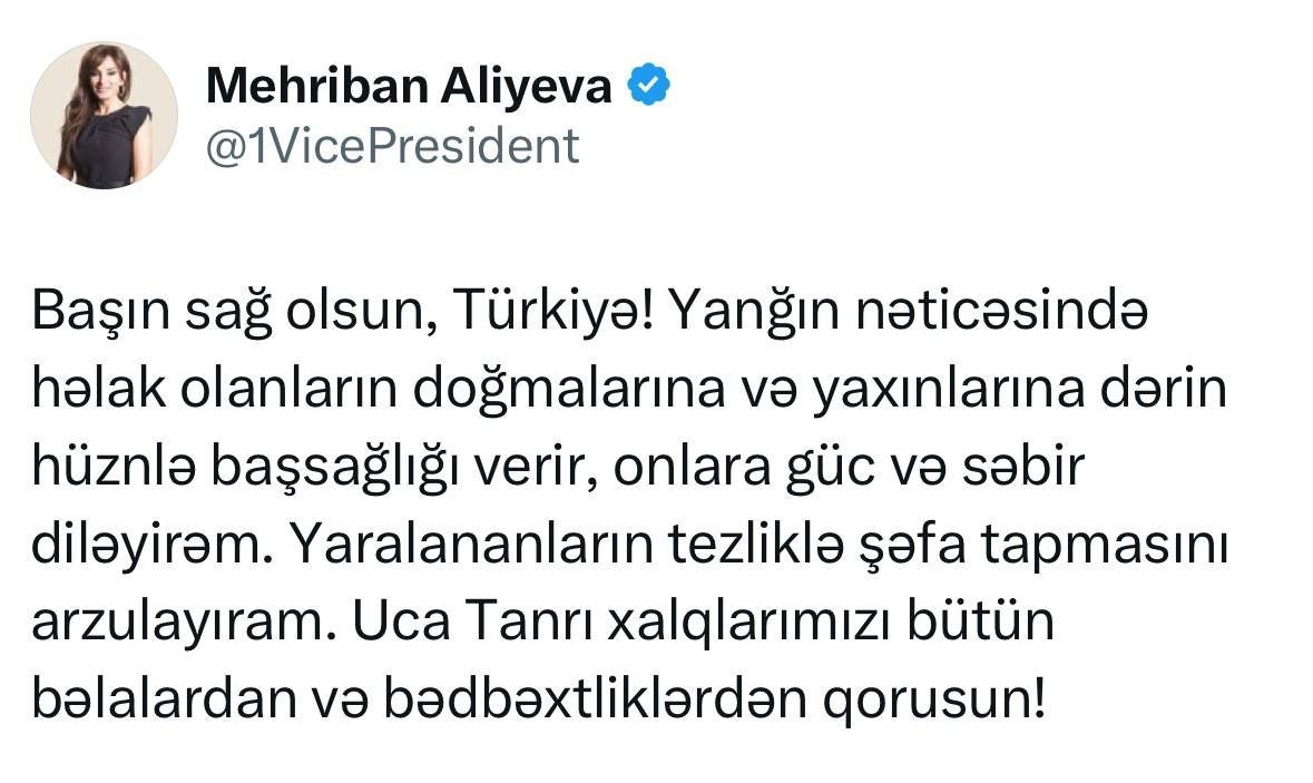Mehriban Əliyeva Türkiyəyə başsağlığı verdi - FOTO - foto 2