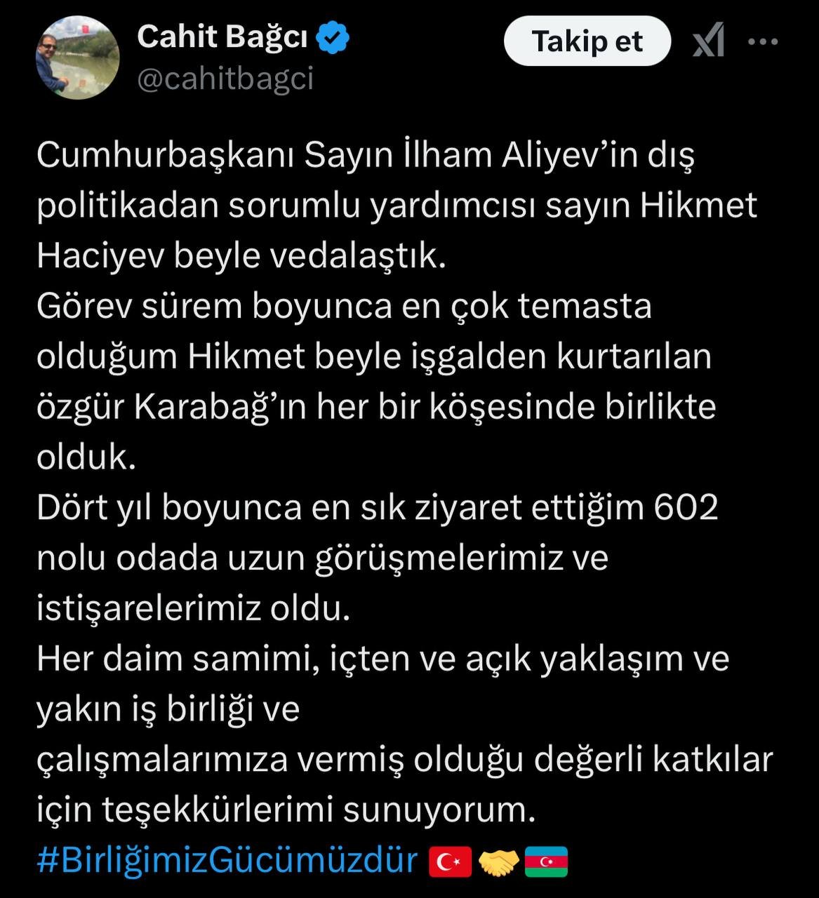 Hikmət Hacıyev türkiyəli səfiri diplomatik fəaliyyətinin başa çatması münasibətilə QƏBUL ETDİ - FOTO - foto 2