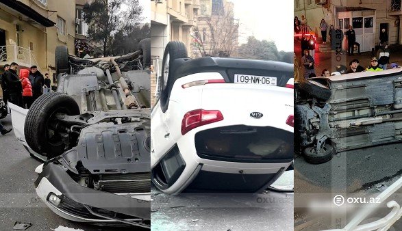 Bakıda ağır qəza: KIA 4 avtomobili əzdi - VİDEO