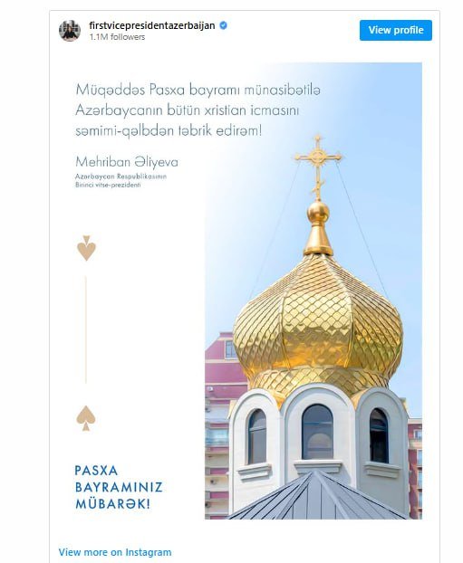 Mehriban Əliyeva Azərbaycanın xristian icmasını təbrik etdi - foto 1