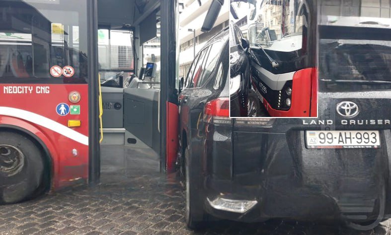 Bakıda avtobus "Land Cruiser"lə toqquşdu