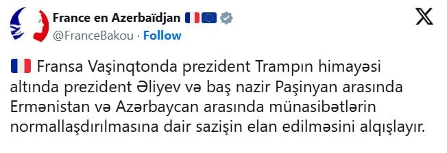 SON DƏQİQƏ! Fransa səfirliyi Vaşinqton görüşü ilə bağlı bəyanat yaydı – FOTO - foto 1