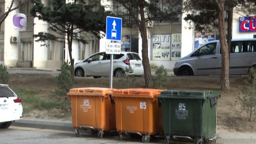 Bakıda zibil konteynerləri avtobus zolağına qoyuldu - VİDEO