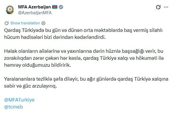 Azərbaycan XİN Türkiyəyə başsağlığı verdi - FOTO - foto 1