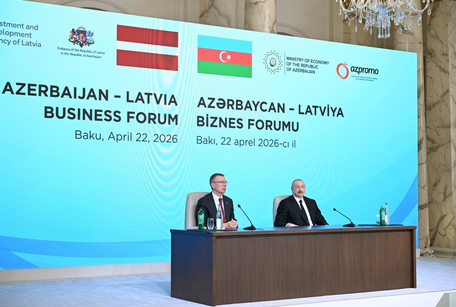 Prezidentlər Azərbaycan-Latviya biznes-forumunda – FOTO - foto 12