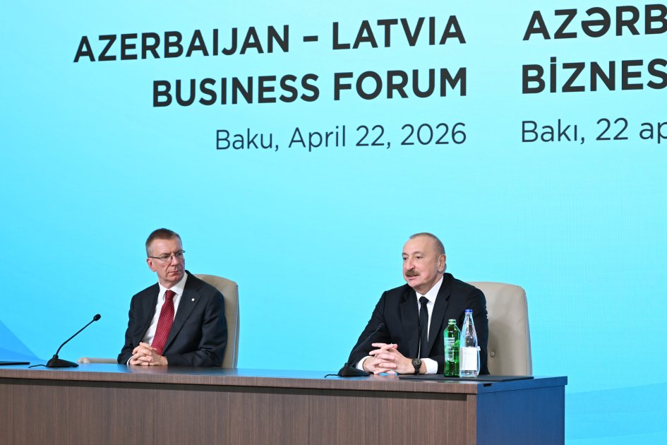 Prezidentlər Azərbaycan-Latviya biznes-forumunda – FOTO - foto 1