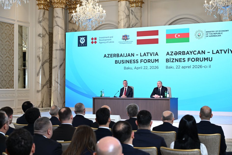 Prezidentlər Azərbaycan-Latviya biznes-forumunda – FOTO - foto 9
