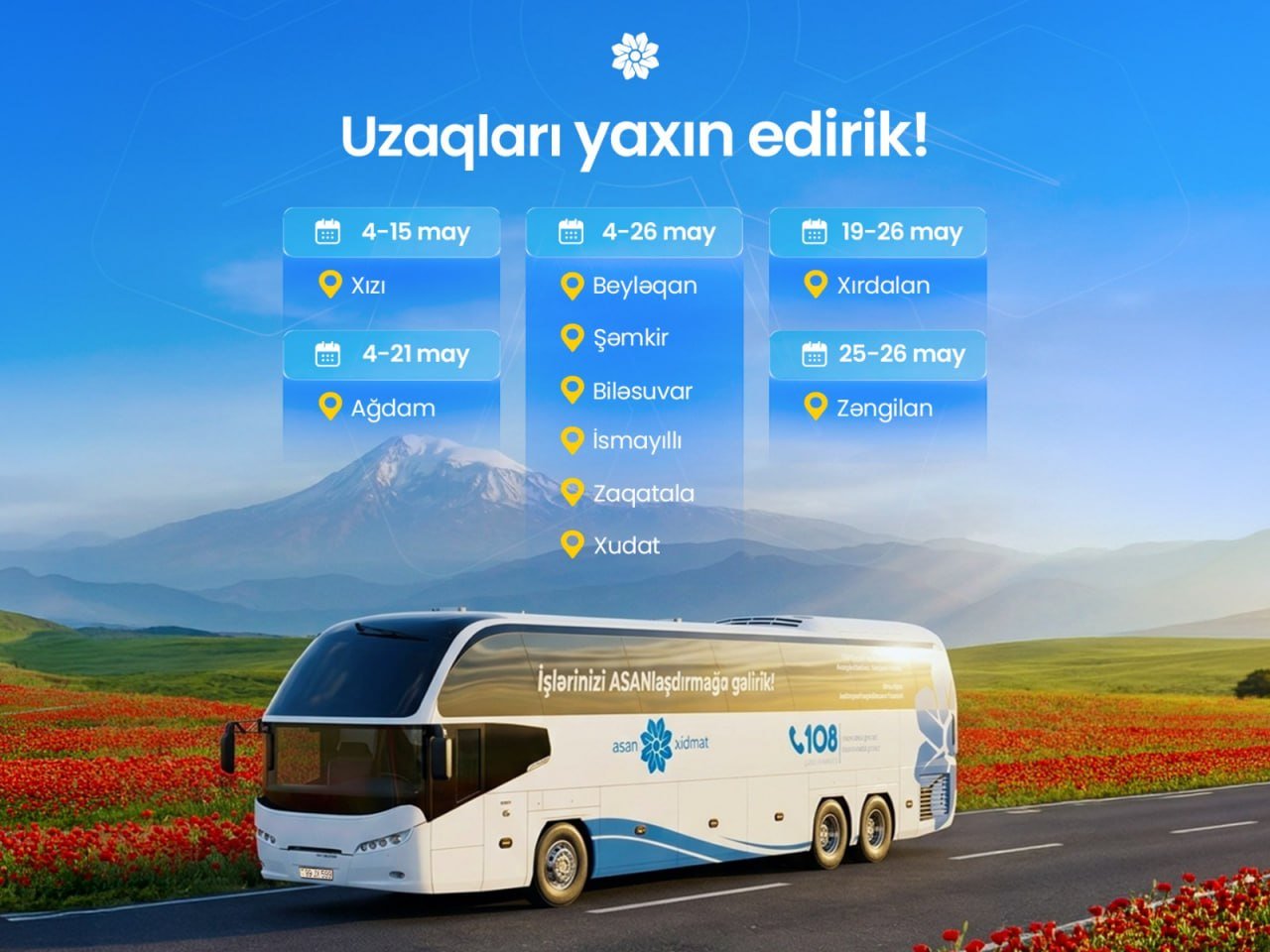 Mayda Səyyar ASAN xidmətin fəaliyyət göstərəcəyi ÜNVANLAR- FOTO - foto 1