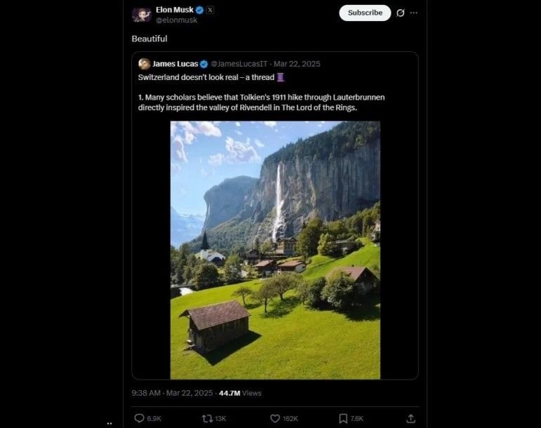 İlon Mask İsveçrə kəndinin videosunu paylaşdı – yerli hakimiyyət turist axınından qorxur - FOTO - foto 1