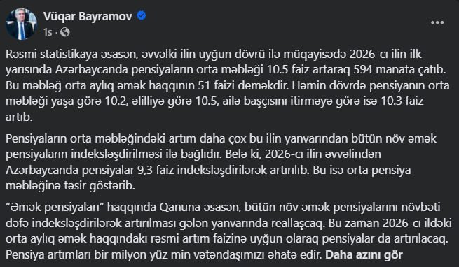 Pensiyaçılara ŞAD XƏBƏR – Bu tarixdə artım olacaq - foto 1
