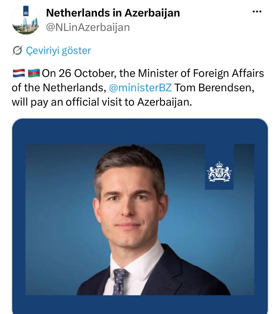Niderlandın xarici işlər naziri Azərbaycana SƏFƏR EDƏCƏK - foto 1