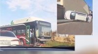 Hövsanda avtobusla toqquşan avtomobil aşdı – VİDEO
