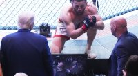 Gürcü UFC döyüşçüsü Trampın qarşısında diz çökdü