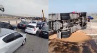 Hacıqabulda TIR aşdı, taxıl yola dağıldı – VİDEO