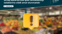 AQTA: Ərzaq bazarlarında qida təhlükəsizliyi tələblərinə ciddi əməl olunmalıdır