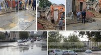 Bakıda söküntü zamanı su borusu partladı &ndash; VİDEO