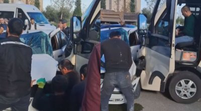 Sumqayıtda avtobus minik avtomobili ilə toqquşub - VİDEO