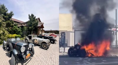 Azərbaycanda retro avtomobil yandı – FOTO