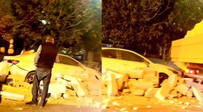 Yasamalda yük maşını idarəetmədən çıxdı - Avtomobillərə ziyan dəydi - VİDEO