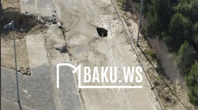 Bu ərazidə su borusu partladı, yol çökdü – VİDEO