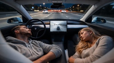 Avtomobil gedir, sürücü yatır: Tesla məharəti - VİDEO