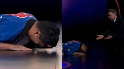 Oktay Kaynarcanın qarşısında yerə uzandı - Video