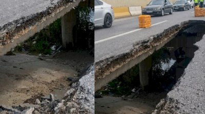 Qobustanda magistral yol çökdü