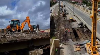 Qobustan qəsəbəsi ərazisində qəzalı körpü sökülür - Yeni körpü inşa edilir