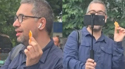 Türkiyəli jurnalist İrəvanın mərkəzində Paşinyanın "Real Ermənistan" nişanını nümayiş etdirdi - VİDEO