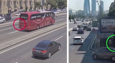 Prospektdə yolu keçən piyadaların düşdüyü dəhşətli qəzalar &ndash; ANBAAN VİDEO