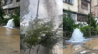 Bakıda boru partladı, küçəni su basdı - VİDEO