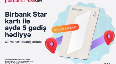 Birbank Star kartı ilə ictimai nəqliyyatda hər ay 5 gediş ödənişsizdir
