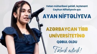 Şəhid qızının uğuru: 676 balla Tibb Universitetinə qəbul oldu